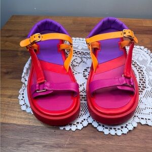 Carrano Leather Sandal Multi Fushcia Platform Size 9